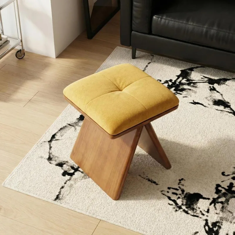 Home door shoe changing stool Internet celebrity striped soft seat cushion solid wood sofa pedal low stool