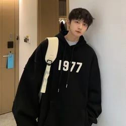 [M-8XL Hoodie] Men's Plus Size Hoodie Pullover US Retro Number 1977 Double Printed Long Sleeve