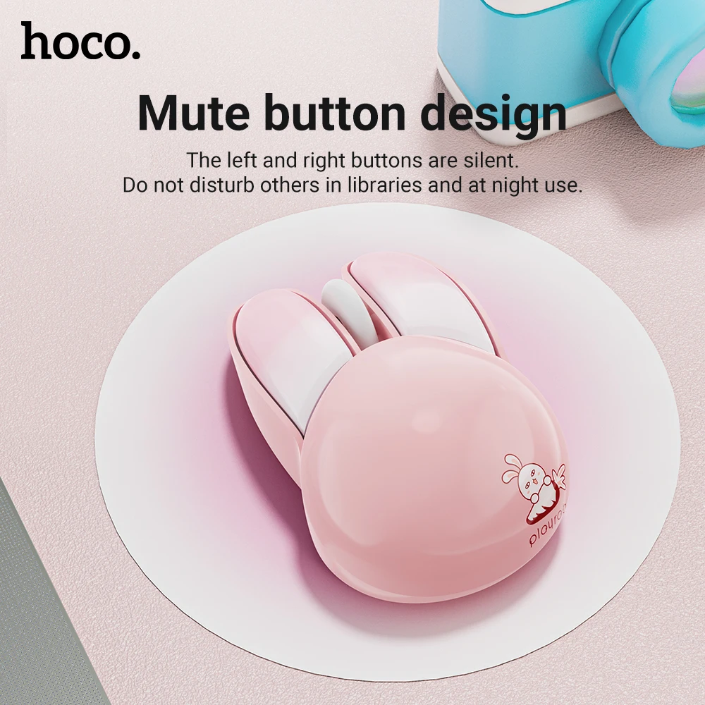 HOCO-ratón inalámbrico de dibujos animados, diseño de conejo lindo, 3D, ergonómico, teclas silenciosas, USB óptico para juegos, portátil, tableta, Windows, PC