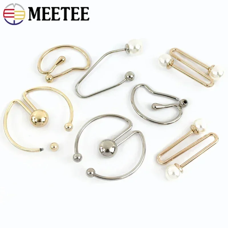 2/5Pcs Metal O Ring Buckle Pearl Button Screw Detachable Collar Decorative Buttons DIY Clothing Carabiner Belt Clip Brooch Hook