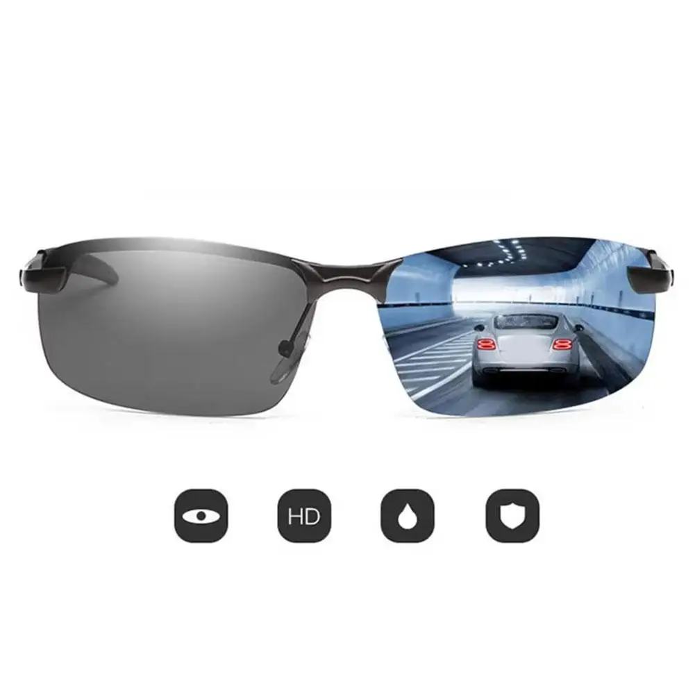 Men's Polarized Driving Glasses - Anti-Glare Night Vision Glasses, Half Frame Sunglasses For Day And Night Driving