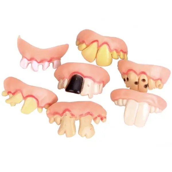 5Pcs Funny Teeth Toy Fake Denture Rotten Teeth Halloween Denture Joke Cosplay Prank Costume for Adults