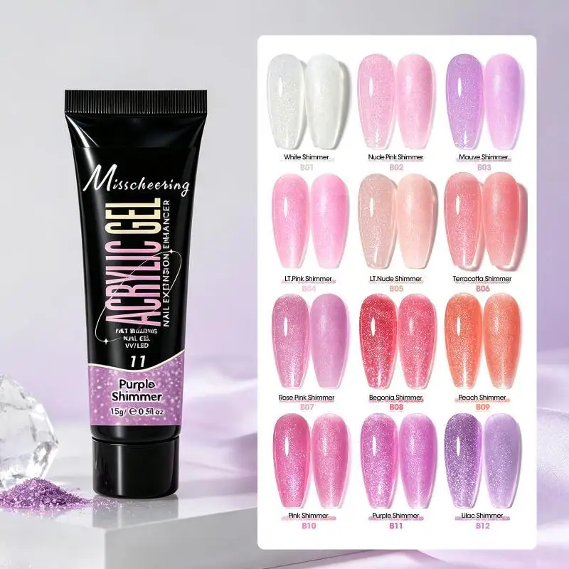 1Pcs Acrylic Gel Nail Polish Shimmer Glitter Poly Nail Gel Multi Color Soak Off UV LED Nail Gel For DIY Nail Extension Art
