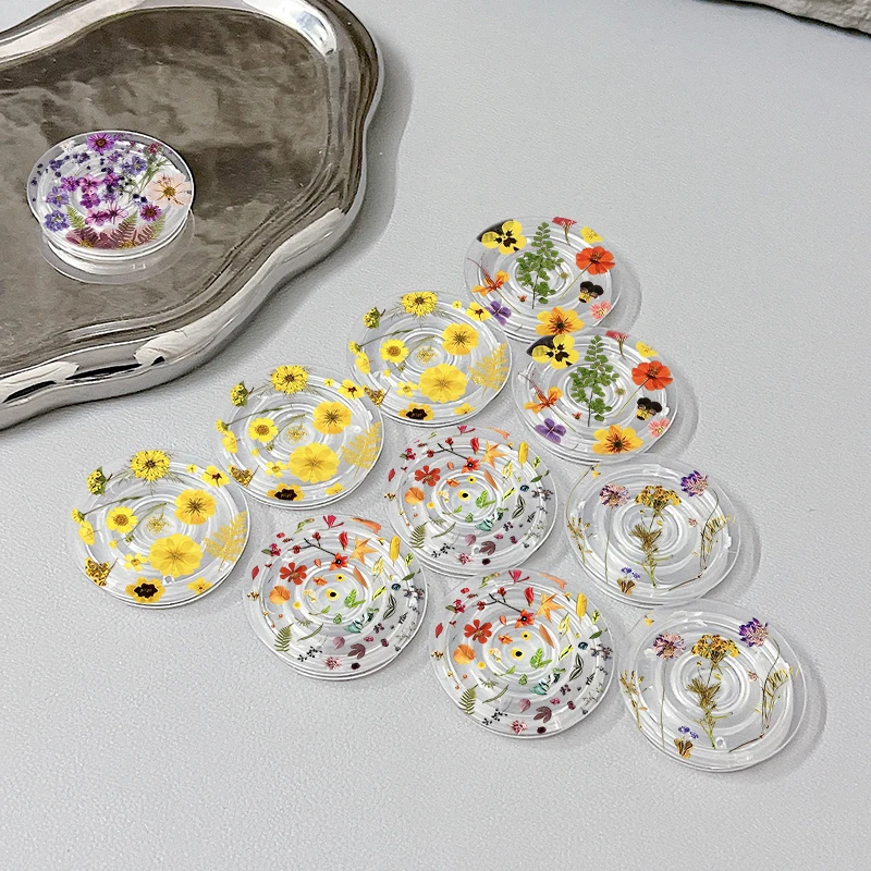 Cute Flowers Socket Grip Tok Acrylic Glue Material High Quality Transparent Folding Stand Phone Holder Foldable phone grip