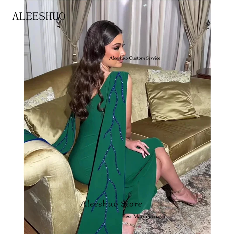 Cleeshuo-Robe de Soirée Longue en Satin Vert, Tenue de Bal, Sirène, Col Rond, Perles, 2024