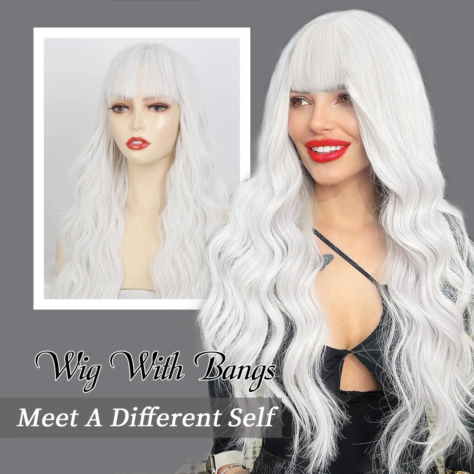 White Long Curly Synthetic Wig for Cosplay