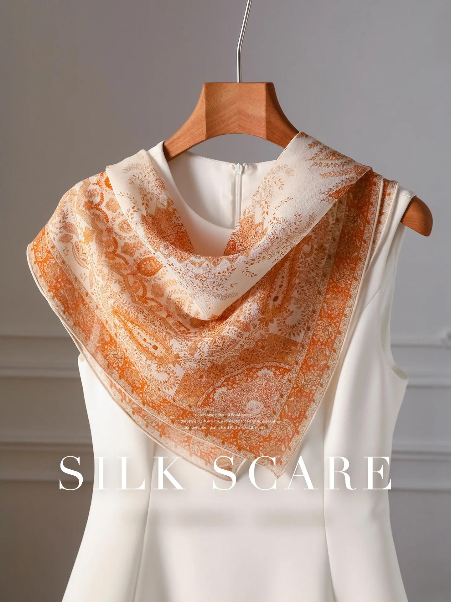 オレンジシルクスカーフ女性の薄い首保護三角スカーフ小さな正方形スカーフチョーカーハイエンドセンセーション春の新作