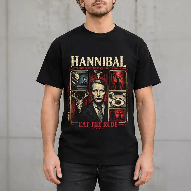 The Silence of the Lambs Horror Movie Graphic T-Shirt, Hannibal Lecter Eat The Rude Vintage Print Tee, Unisex Casual Top