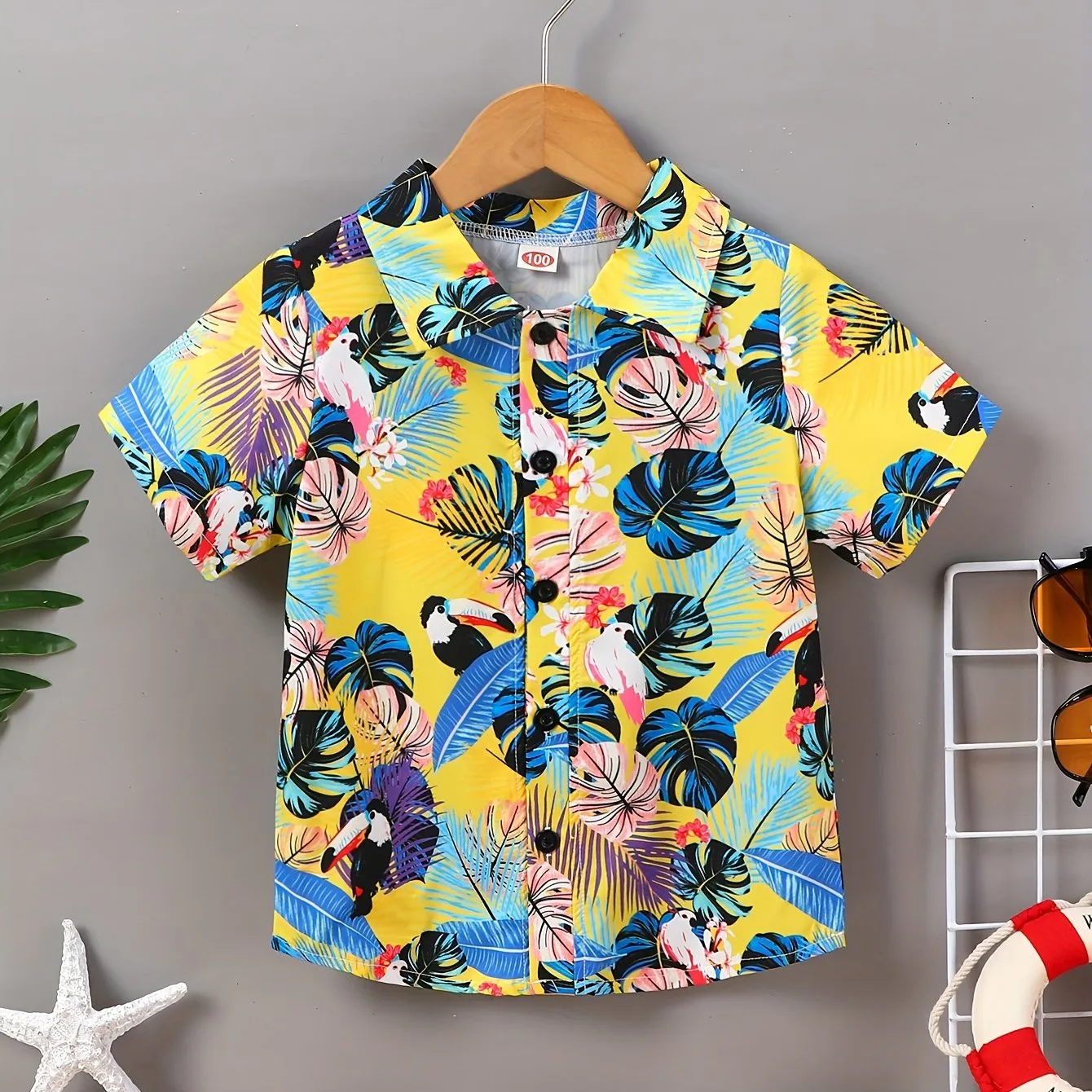 2024 Kids Clothes Boy Summer Hawaiian Beach And Palm Tree Theme Graphic Full Print Shirt Casual Lightweight Short Sleeve Tops