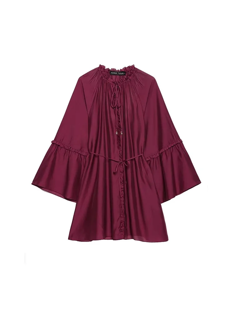 فستان نسائي صيفي قصير موديل 2025 موضة برباط متين وأكمام مضيئة قمصان نسائية أنيقة للشارع فساتين ملابس #1