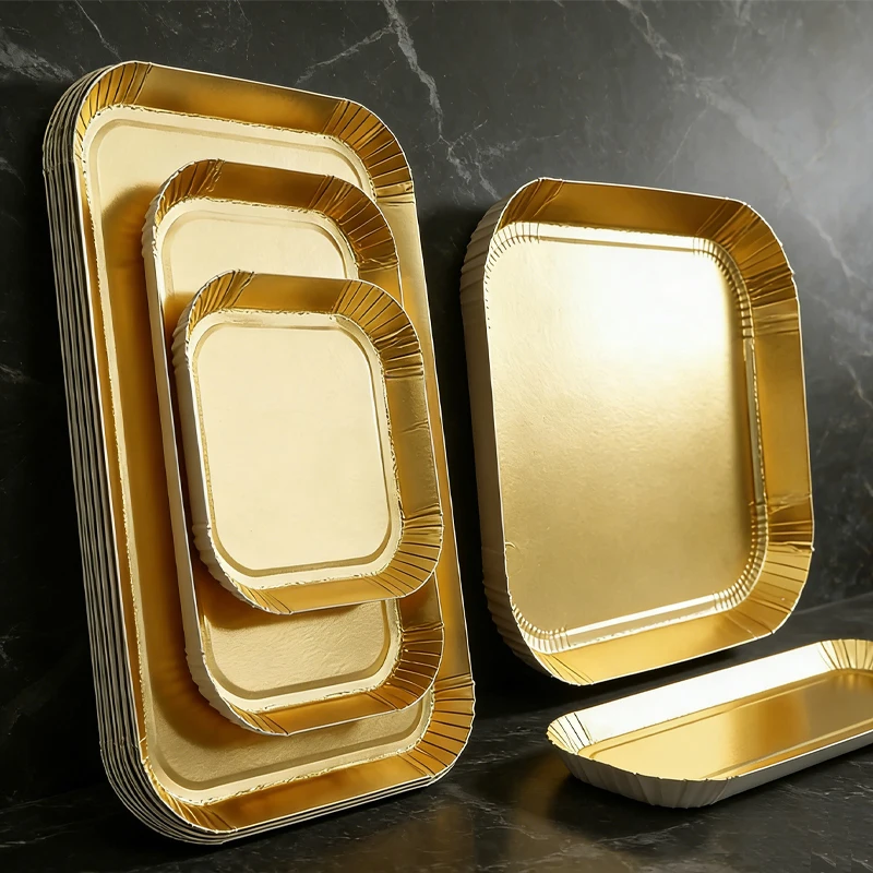 Assiettes en papier métallique doré, assiettes à Dessert jetables, plateau de service en papier pour mariage, fournitures de table solides et élégantes pour fête, 10 pièces
