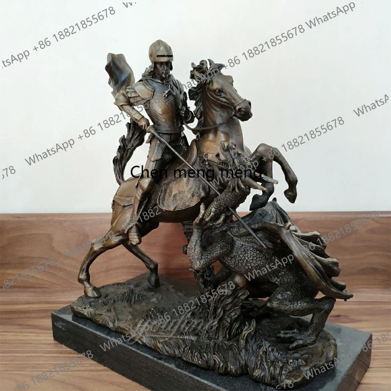 Bronze Warrior Sculpture Medieval Bronze knight Statue Western Vintage Art Crafts With Marble Base For Home Decoration Ornament