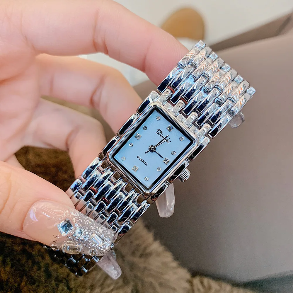 Fashion Bracelet Style Square Dial Watch for Women, High-end Steel Strip Rhinestone Business Quartz Watch for Women Reloj