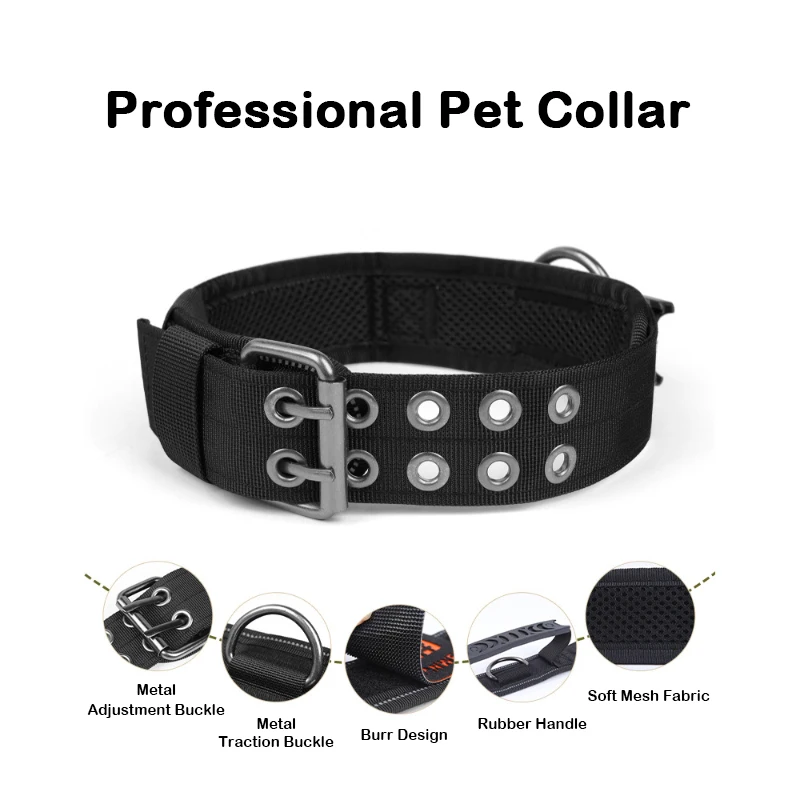 

Тактический регулируемый ошейник для собак из нейлона с ручкой управления и прочной металлической пряжкой для крупных собак, для военной подготовки