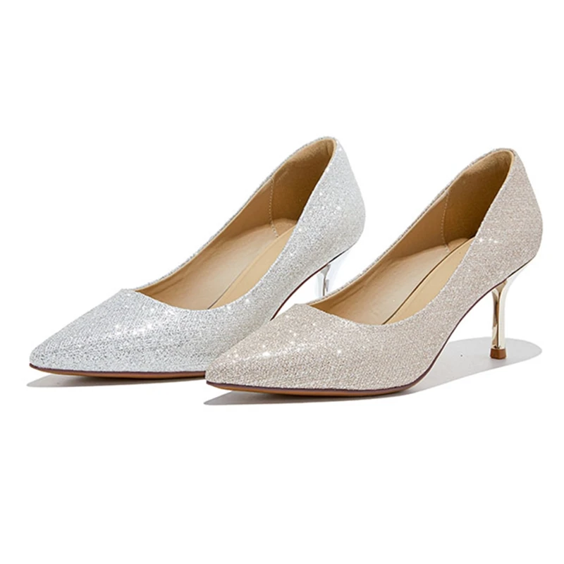 AIYUQI Women's Crystal Pointed Toe Stiletto Wedding Heels