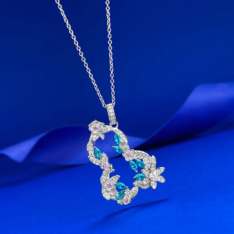 Luxury white gold solid platinum PT950 vine flower wrapped gourd necklace Paraiba exquisite texture Fulu