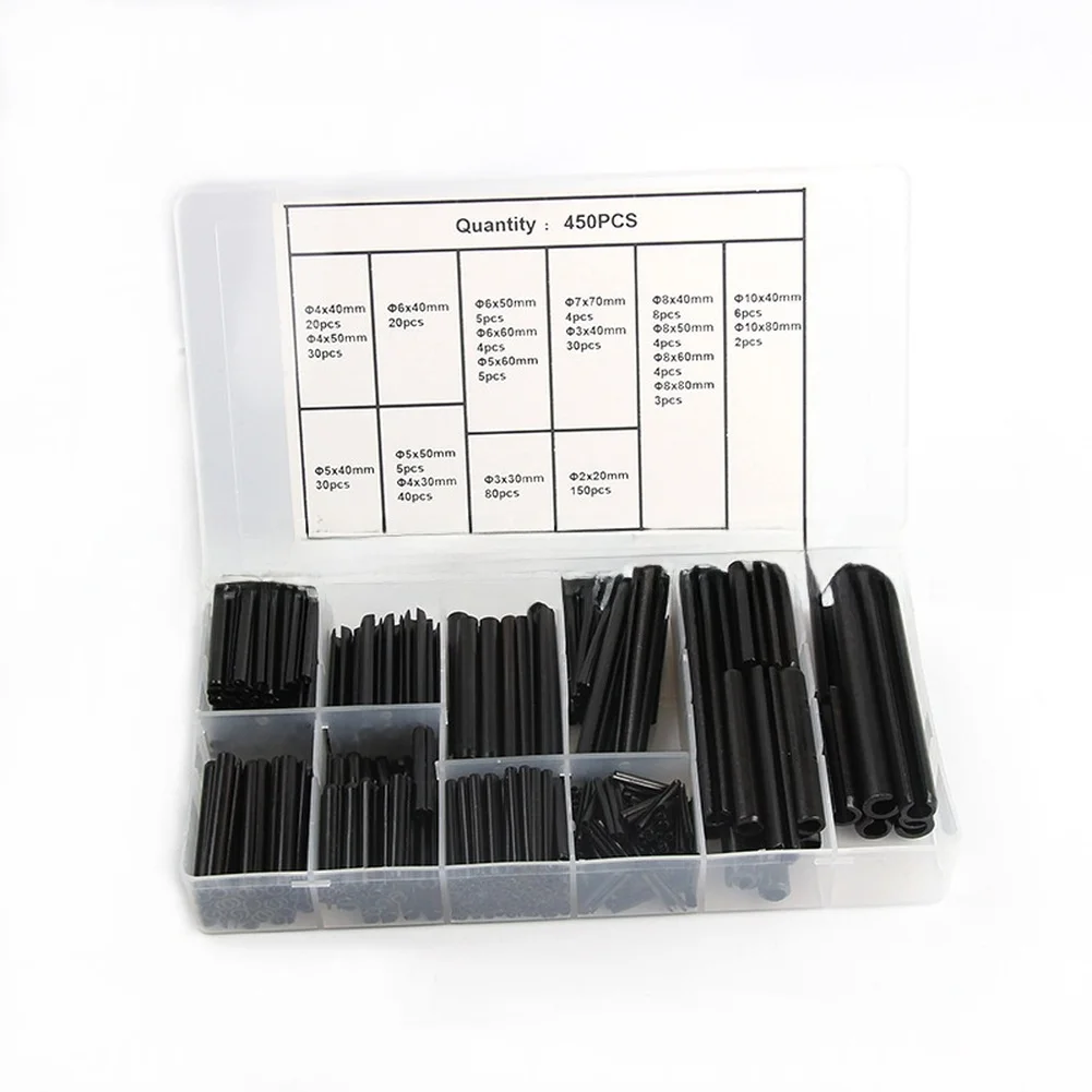 450 Pieces Black Oxide Steel Hollow Split Pins Set With 18 Compartment Plastic Storage Box For Machinery Furniture And Construct