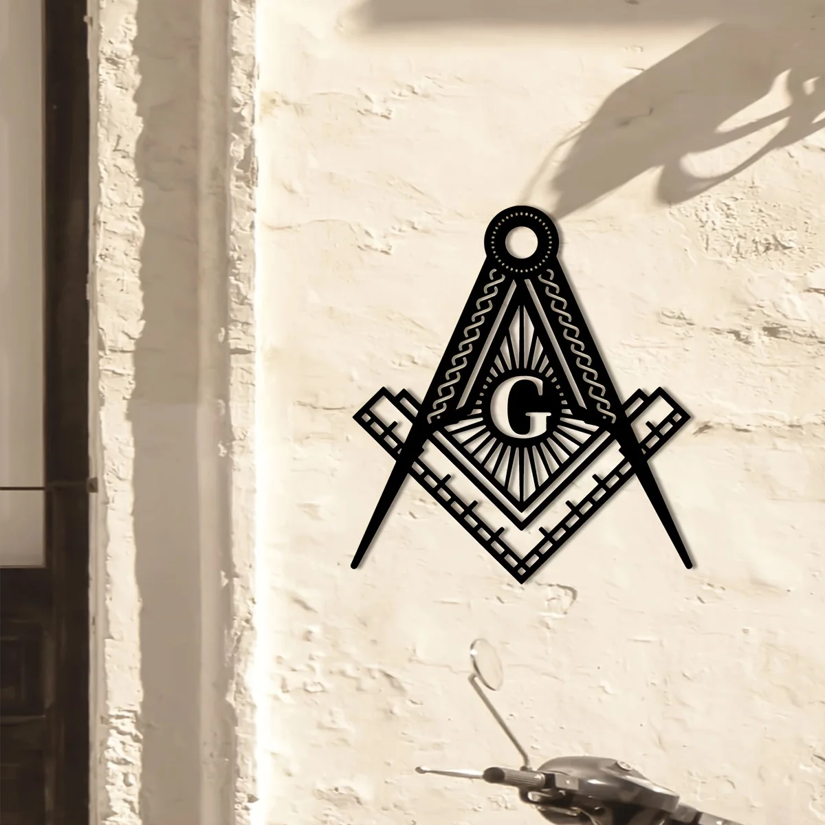 2D Metal  Freemasons Masonic Emblem Wall Plaque - Geometric Design with Intricate Patterns, Durable Iron Indoor Father'S