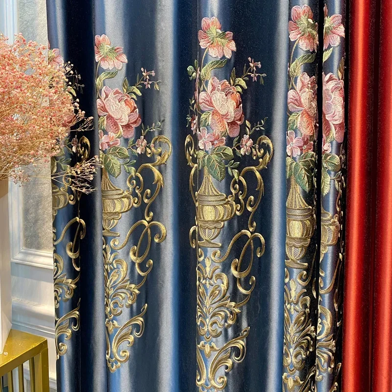 Luxury Custom Embroidered European Polyester Full Blackout Curtains for Living Dining Room Bedroom Veil Court  American