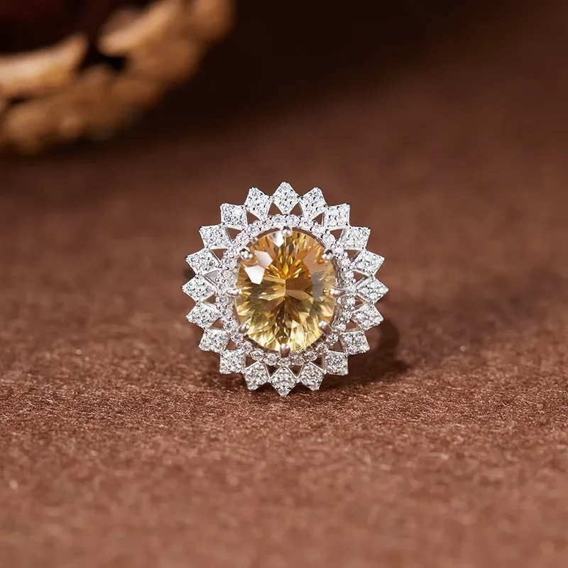 Sunflower natural citrine amethyst topaz ring women's s925 sterling silver live stream color treasure factory wholesale