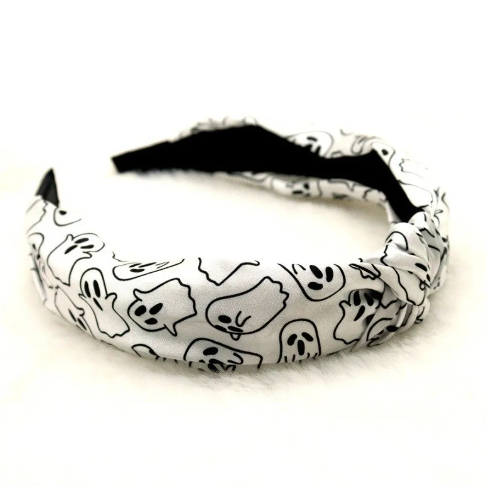 Horrible Pumpkin Head Headband Gothic Festival Wear Top Knot Headband Spider Web Black Cat Ghost Print Hairband Woman