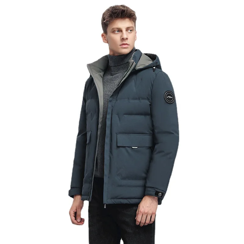 Winter Jackets for Men White Goose Down Coat Winter Mid-length Removable Hat Parkas Cold-proof Warm Outerwear Outdoor Thick Tops