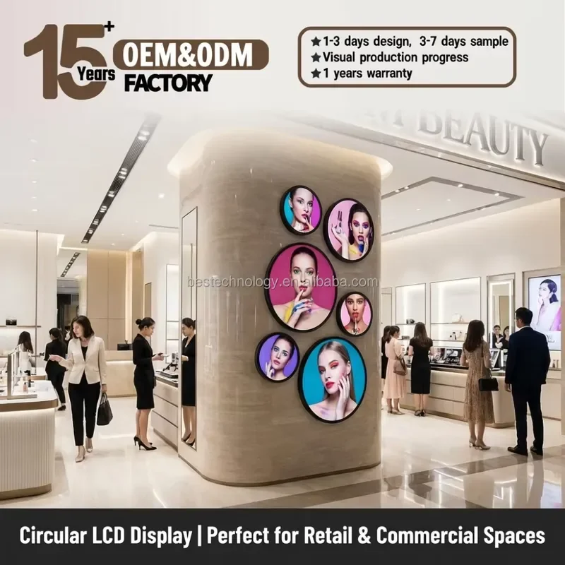 Hot Selling 23.6 Inch Round LCD Digital Signage Display 1280x1280 700Nits Android Circle Screen OEM ODM Factory