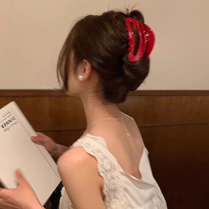 Jepit Rambut Ukuran Besar 10cm Bahan Asetat Merah Aksesoris Rambut untuk Anak Perempuan dan Wanita Hiasan Kepala Fashion Gaya Rambut Penataan Rambut