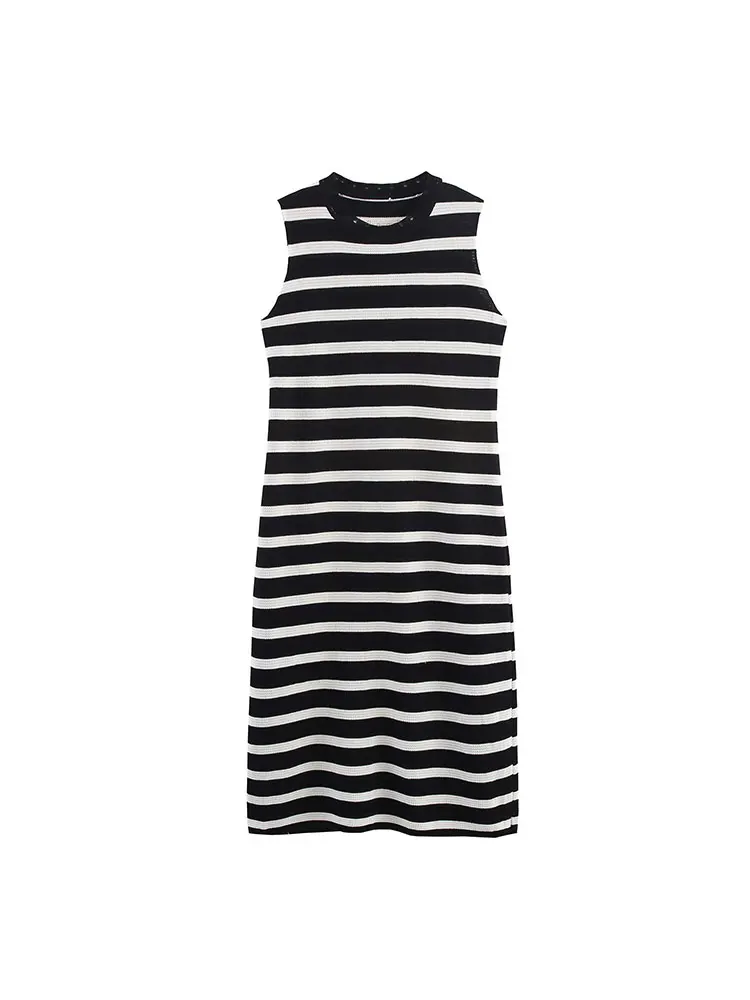 فستان NLZGMSJ متوسط الطول، فساتين قصيرة محبوكة مخططة للنساء، فستان كاجوال برقبة دائرية، ملابس خروج ﻿