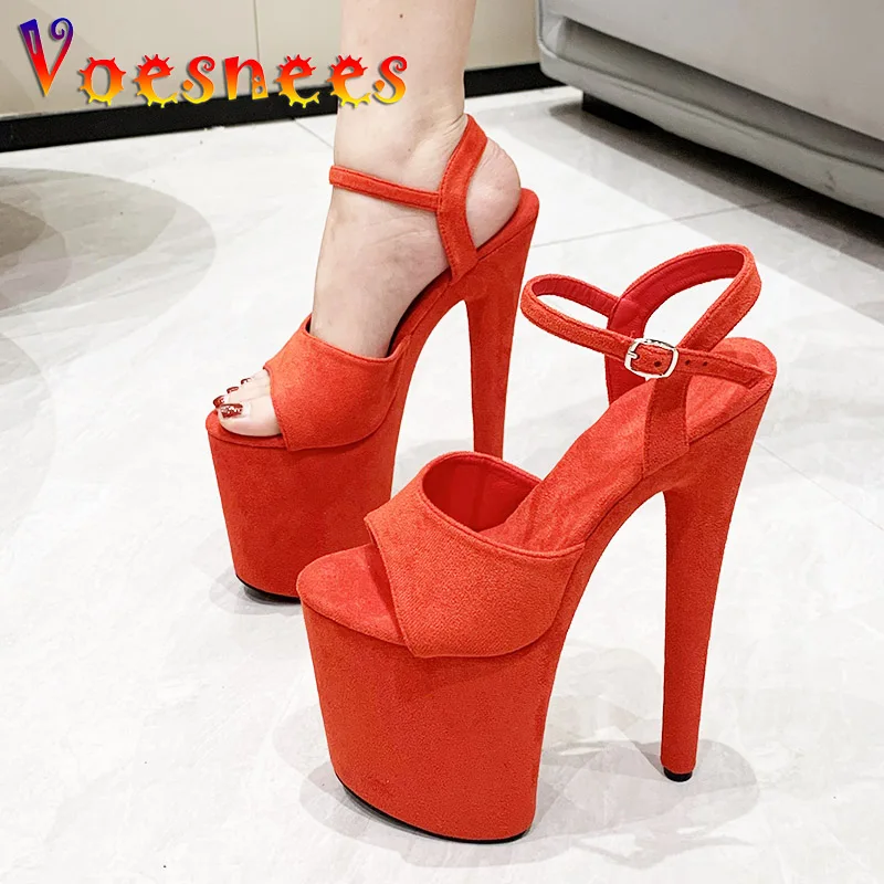 20CM Comfort Suede High Heels Summer Models Ankle Buckle Strap Sandals Exotic Pole Dance Shoes Women Platform Sexy Fetish Pumps