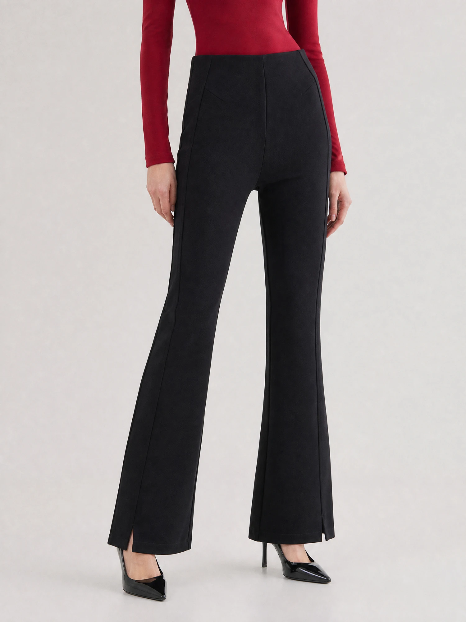 Slimming High Elastic Modal Fabric Casual Pants Loose Fit Flared Leggings Comfortable Elastic Waist Polyester Cotton Blend