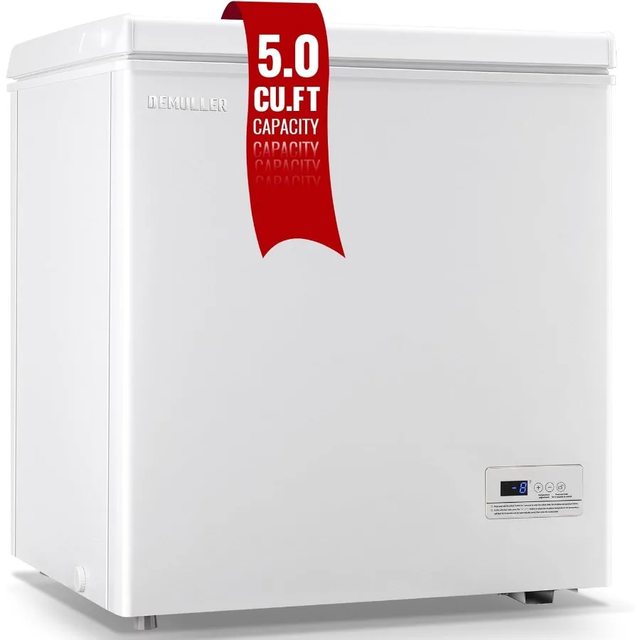 Chest Freezer 5.0 Cubic Feet with Temperature Display Panel Small Deep Freezer White Top Open Door Freezer for Apartment Office