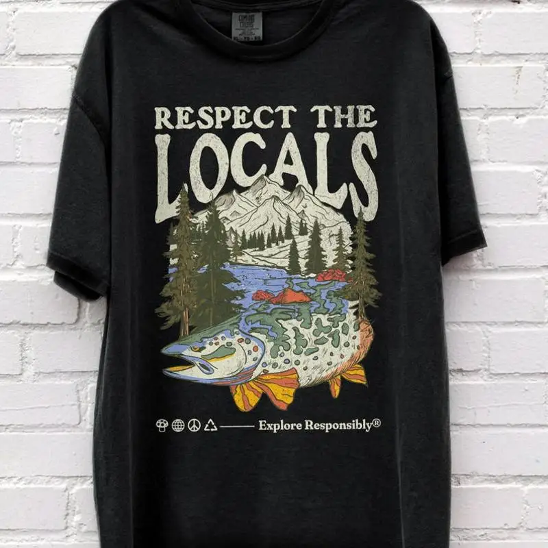 

Футболка «Поважайте локалы» в модном стиле «Рыба, океан», «Спасите планету»