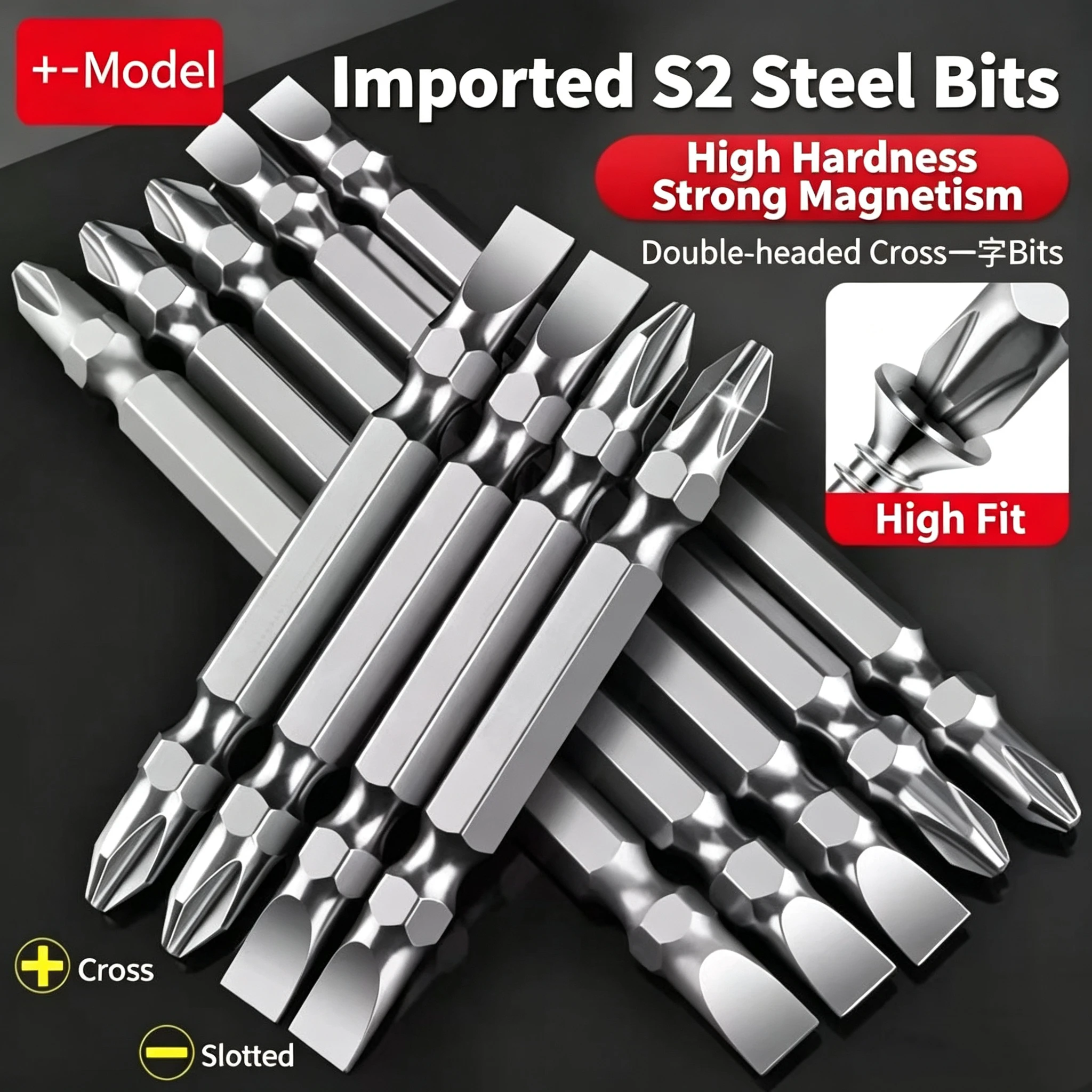 

Premium S2 Alloy Steel 2-in-1 Screwdriver Bits High Hardness Strong Magnetic Cross Slotted Bit Set for Home & Car Repair