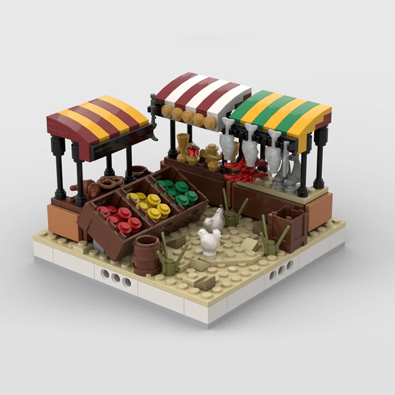 282PCS Medieval Market Stand Model MOC Building Bricks Medieval Castle Modular Technology Gifts Holiday Assemble Children Toys