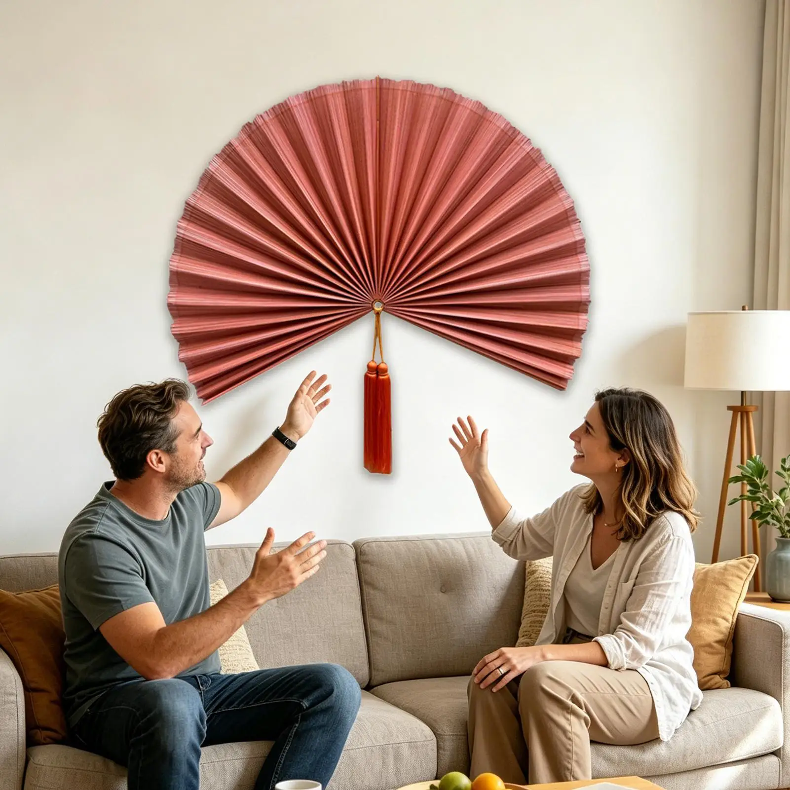 Wall Fan Decor 100cm Hangable Folding Ornament Fan Decor with Tassel for Home Living Room Over Bed Dorm Room Office Hotel Room