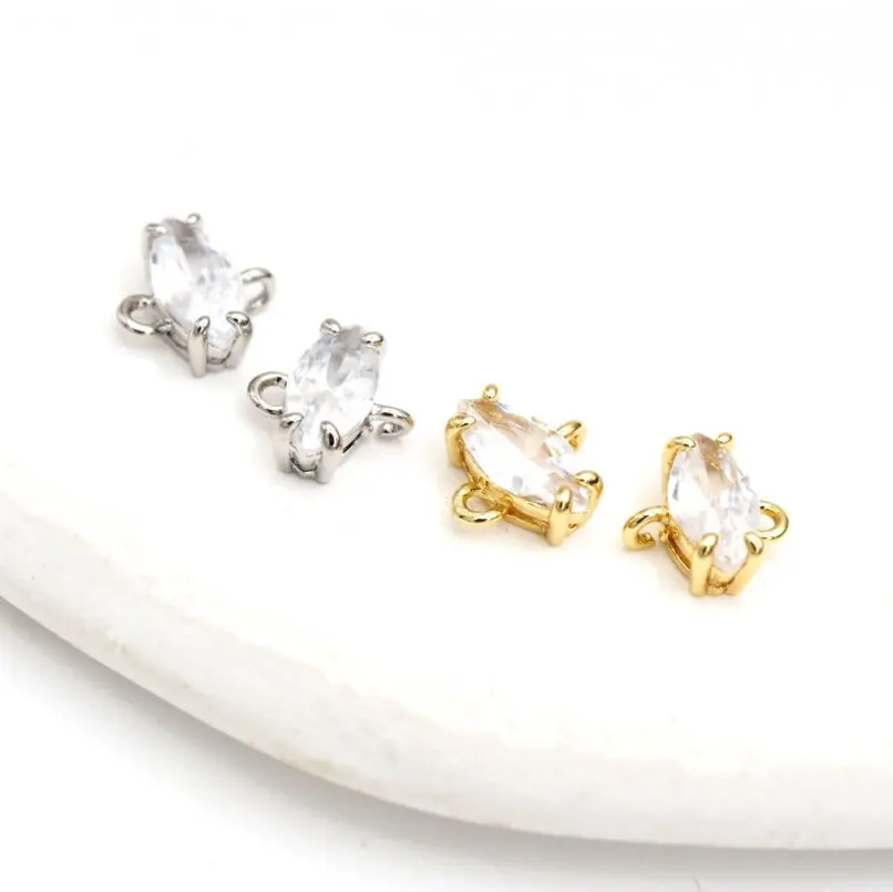 

2Pcs Invisible Setting Cubic Zirconia Connector Copper Clear Plated Oval Approx 7.7x7.5mm Jewelry Special Gift For Women
