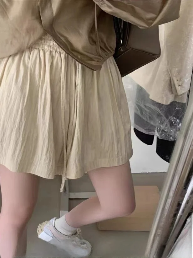 

Summer High Waist Drawstring Ice Silk Sembach Women's Shorts Casual Sports Five-Quarter Length plus Size Outerwear Wide Leg P...