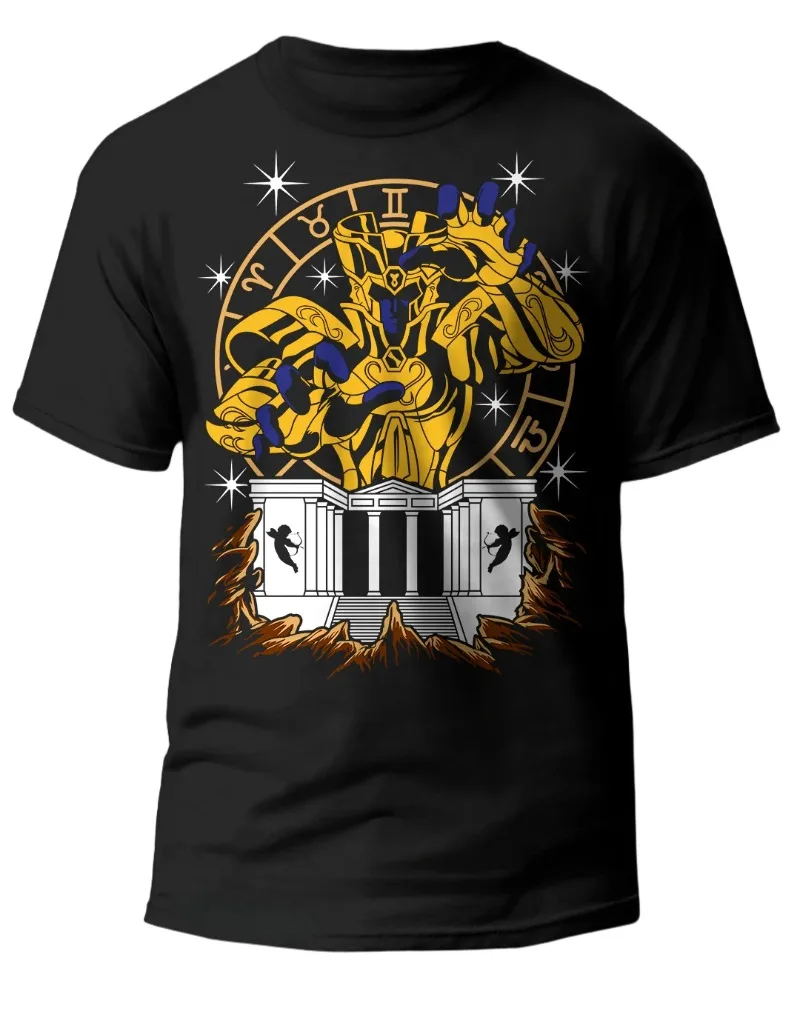 Camiseta de hombre Bandai autorizada de Saint Seiya Gemini Gold Saint Seiya Saga Classic, edición suelta negra estampada