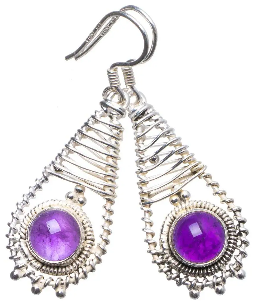 

StarGems® Natural Amethyst Handmade Unique 925 Sterling Silver Earrings 1.5" X3861