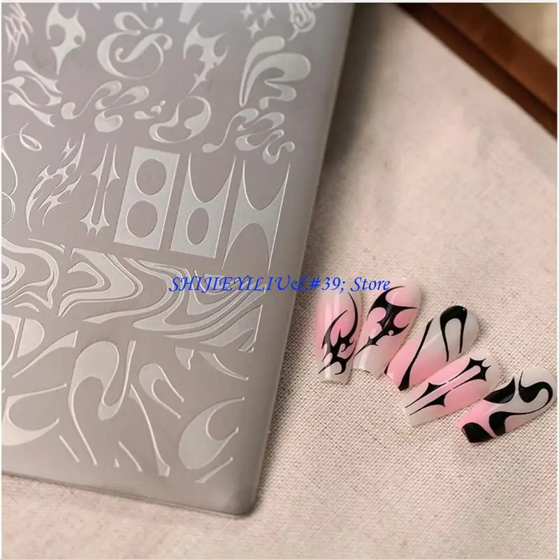 E21F Portable Art Stamp Plate in 304 Stainless Steel, French Graffiti Pattern Plate for Salon Appointments, Home DIY, and Mobile