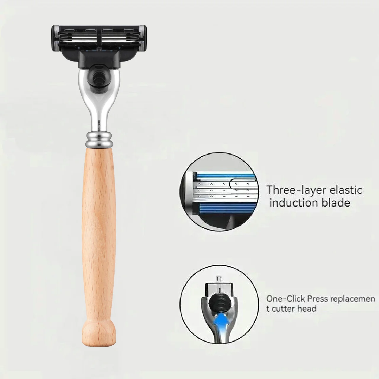 Professional shaving razor for shaving with wood handle with 3 layer blades for man