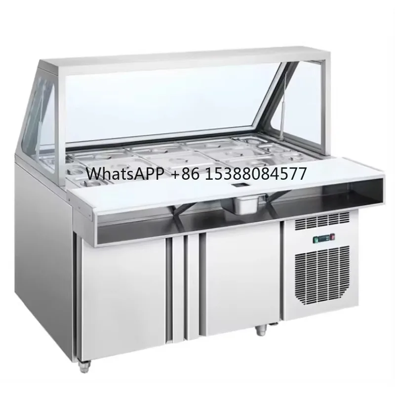 

2m Stainless Steel Refrigerated Counters 10-24 Pans Counter Refrigerators Kitchen Salad 220v Compressor Cooling Chiller