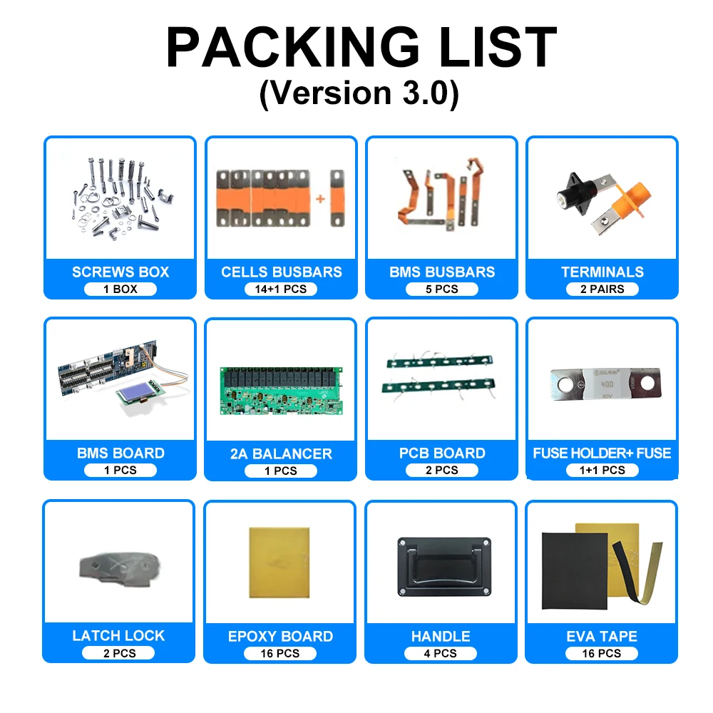 Seplos 3.0 versione 48V batteria custodia LiFePO4 kit fai da te Smart BMS 51.2V 280ah BT LCD 2A custodia al litio bilanciatore attivo assemblare