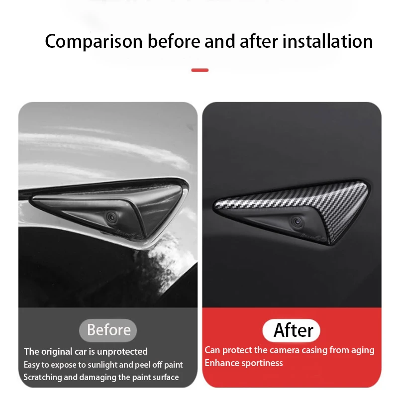 For Tesla Model 3/Y/X/S Side Camera Protection Cover Carbon Fiber Fender Trim Cover Car Modification Accessories Tesla 2017-2023