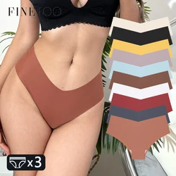 FINETOO 3PCS Women Ultra-thin Underpants Panties Seamless Briefs Sexy V-Waist Cozy Stretch Lingerie Female Solid Color Intimates