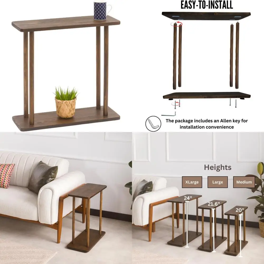 Dark Walnut Large Slim Side Table for Bedside or Small End Table Use