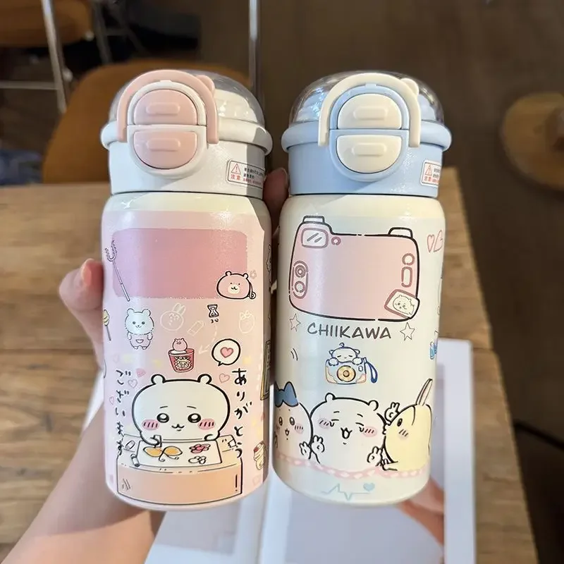 Insulated Water Bottle Straw Chiikawa Usagi Hachiware Momonga 304 Stainless Steel Dual Drink Cute Kawaii Anime Women Girl