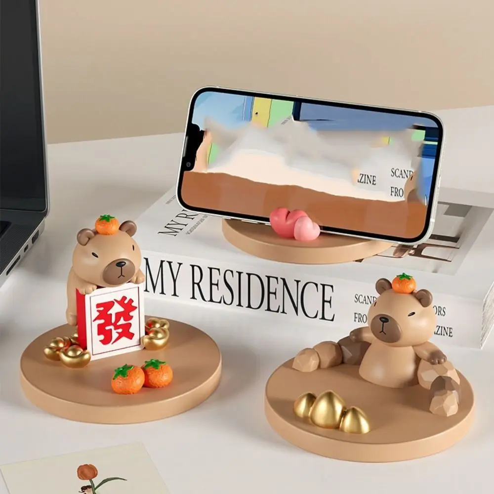 Resin Capybara Phone Stand Multi-functional Statue Capybara Mobile Phone Holder DIY Crafts Anti-slip Capybara Desk Lazy Bracket