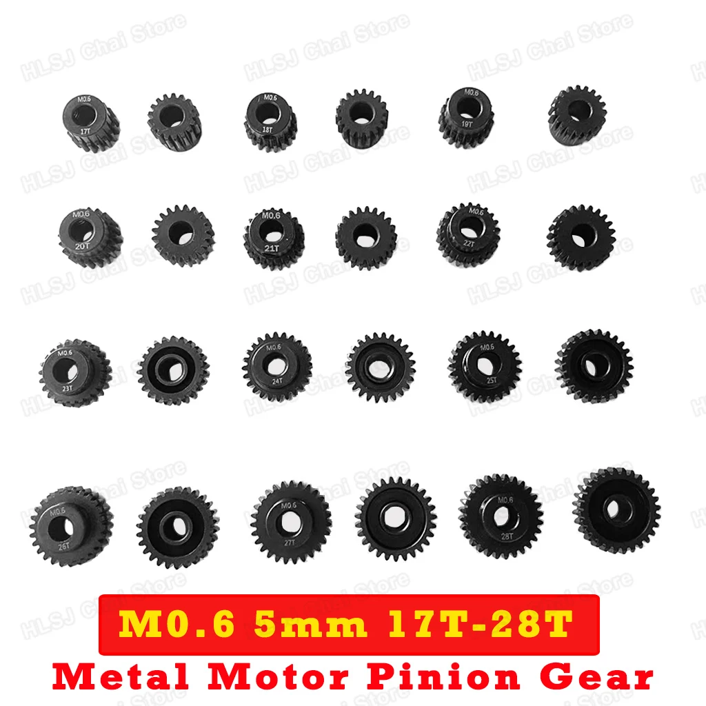 M0.6 5mm 17T 18T 19T 20T 21T 22T 23T 24T 25T 26T 27T 28T Black Steel Metal Motor Pinion Gear for 1/8 RC Car 5mm Shaft Motor Gear